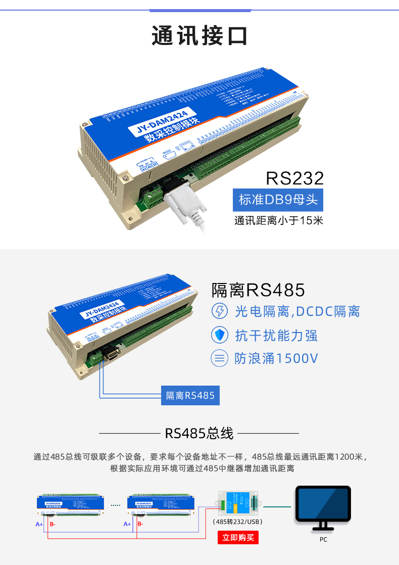 云平臺(tái) DAM-2424 工業(yè)級(jí)I/O模塊通訊接口