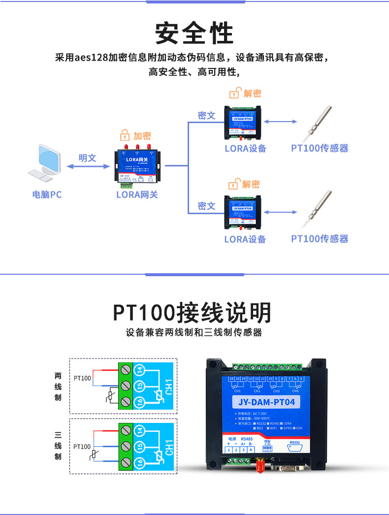 LoRaPT04  LoRa無線測溫模塊接線說明