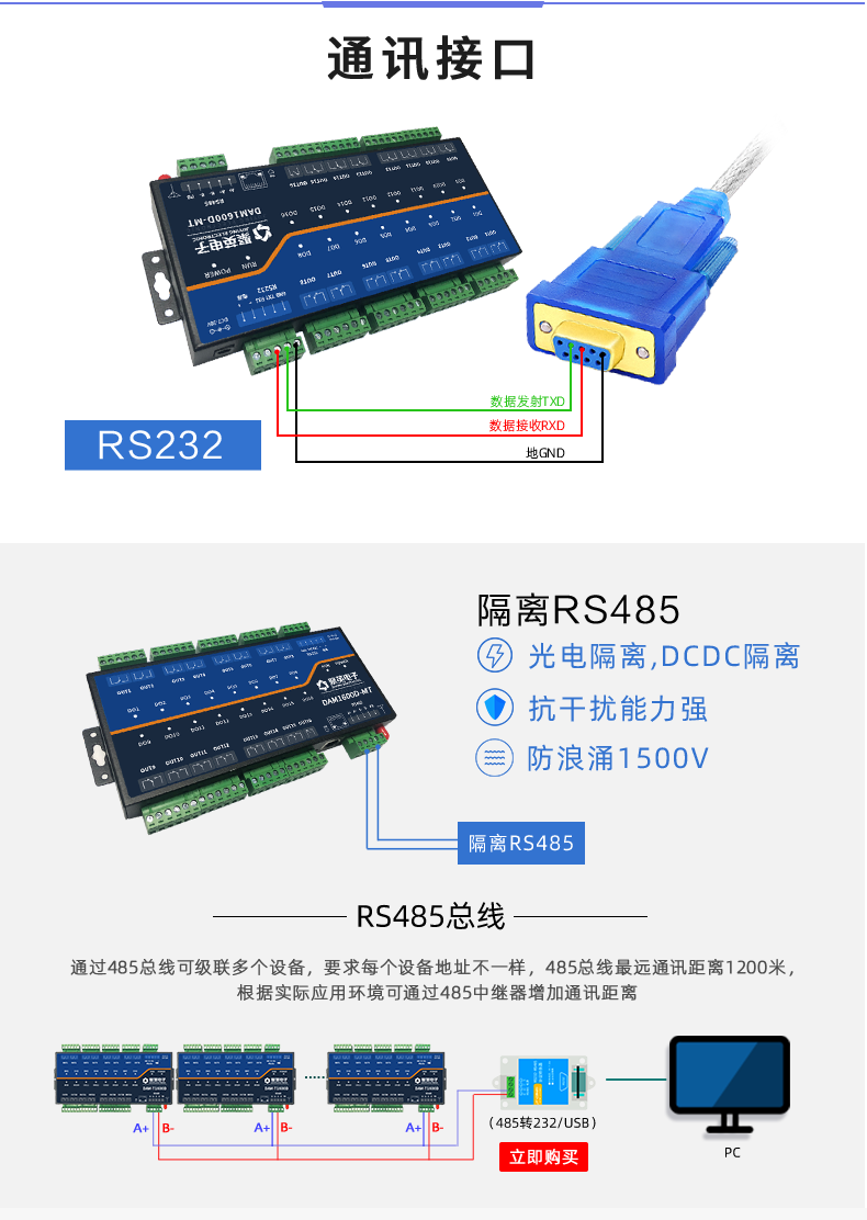 DAM1600D-MT 工業(yè)級I/O模塊通訊接口