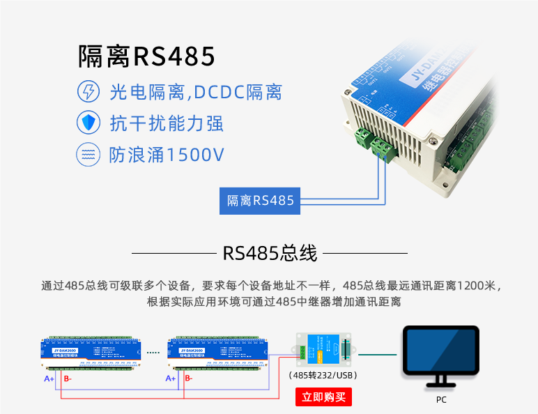 光電隔離，抗干擾能力強，DCDC隔離