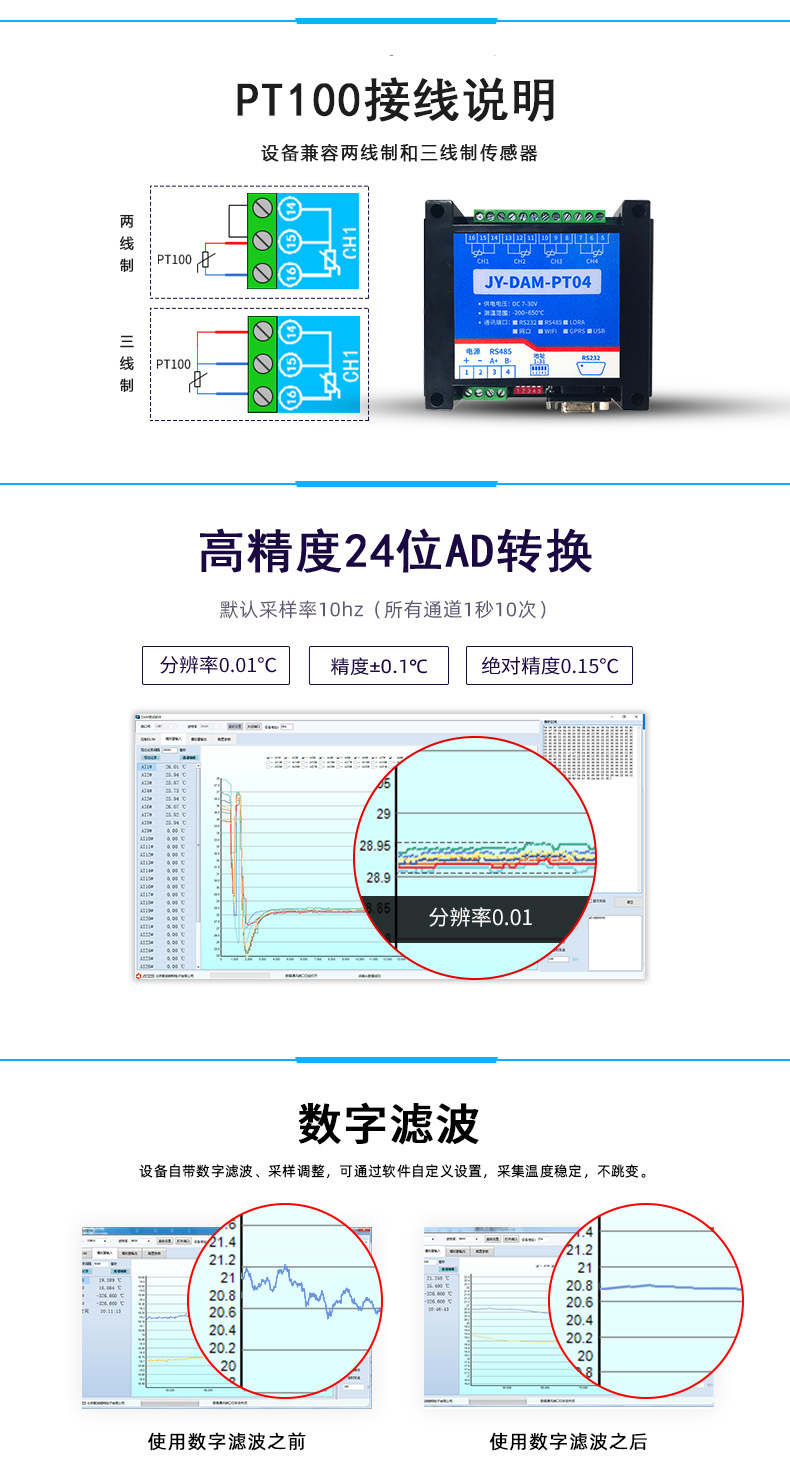 DAM-PT04 溫度采集模塊接線說明